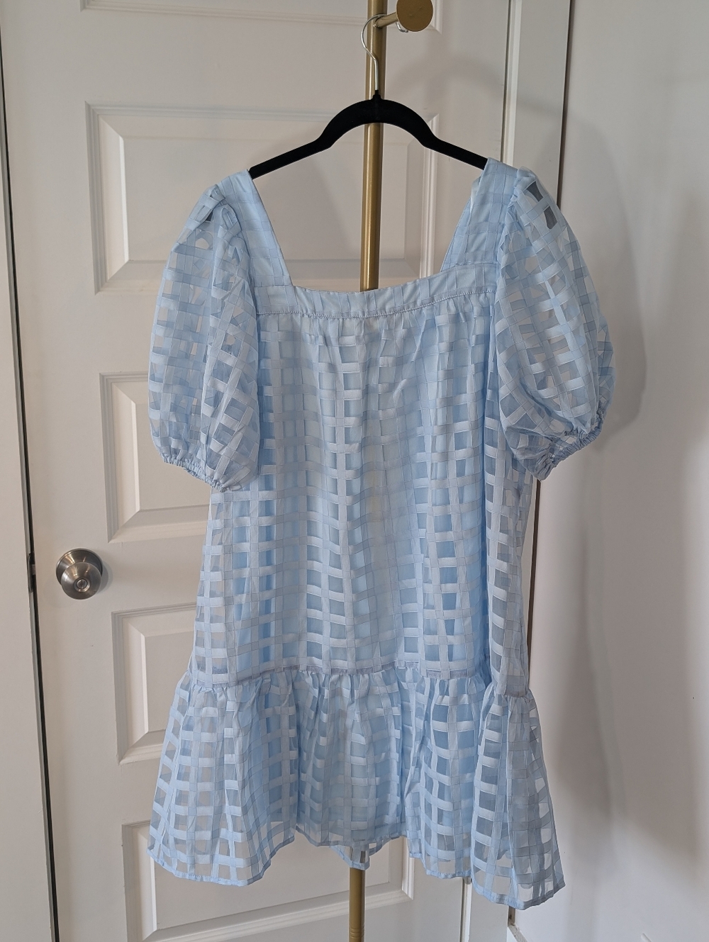 She + Sky Light Blue Sheer Puff Sleeve Dress Size Med - Picture 5 of 10